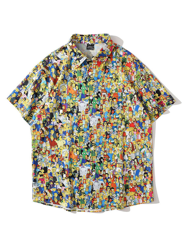 Mens Funny Cartoon Print Light Casual Shirts