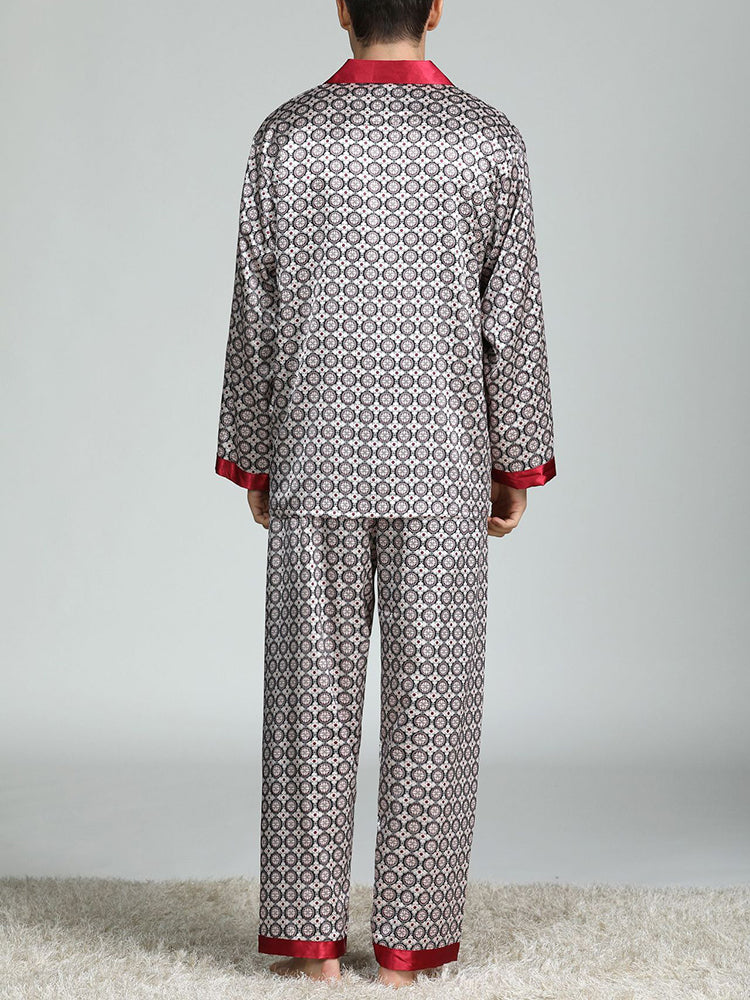Men's Print Sleepwear Silk Satin Pajamas Set