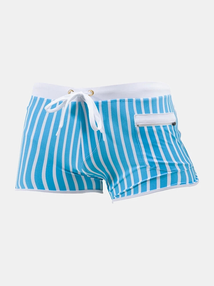 Mens Striped Quick Dry Lining Swim Trunks