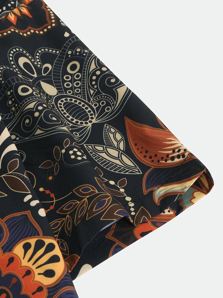Mens Ethnic Style Flower Printed Breathable Shirts