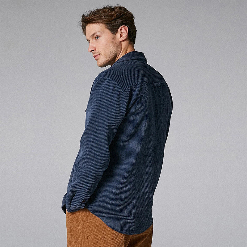 Mens Corduroy Turn Down Collar Long Sleeve Shirts