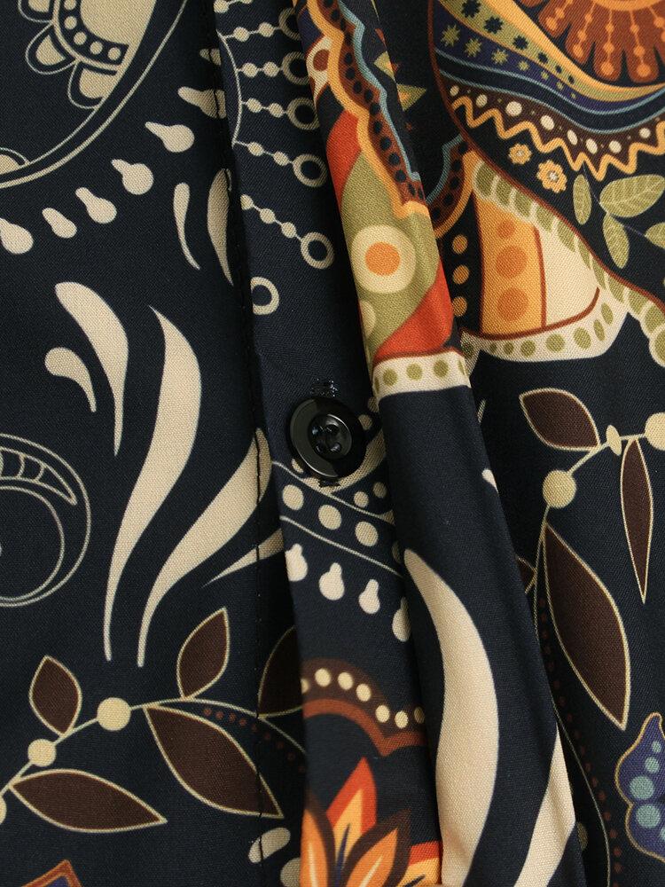 Mens Ethnic Style Flower Printed Breathable Shirts