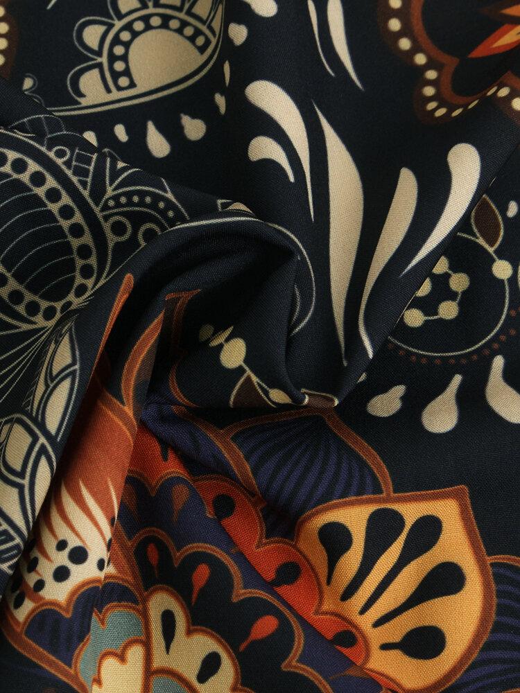 Mens Ethnic Style Flower Printed Breathable Shirts