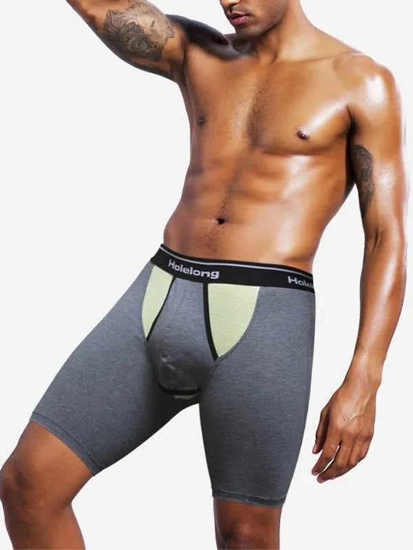Dual Pouch Men's Long Legs Sports Boxer Briefs